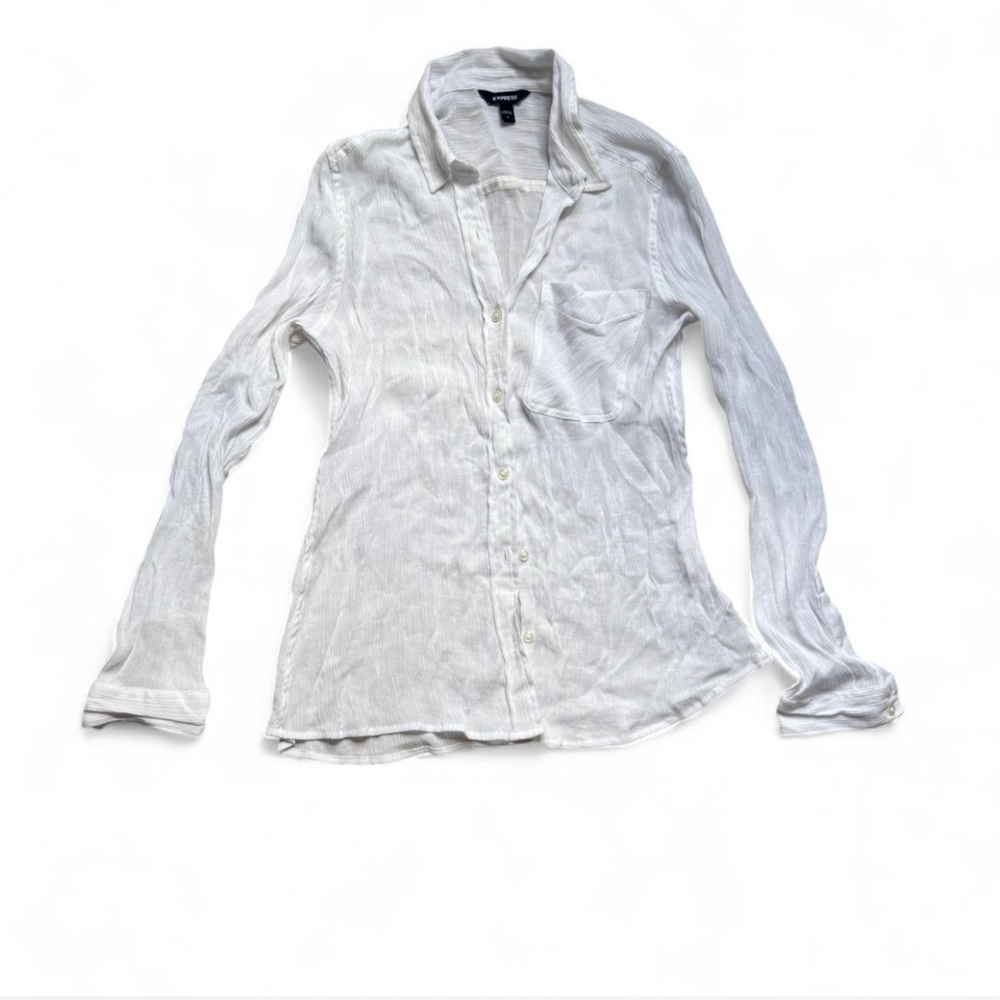Express Light Gray Button-Down Shirt - image 1